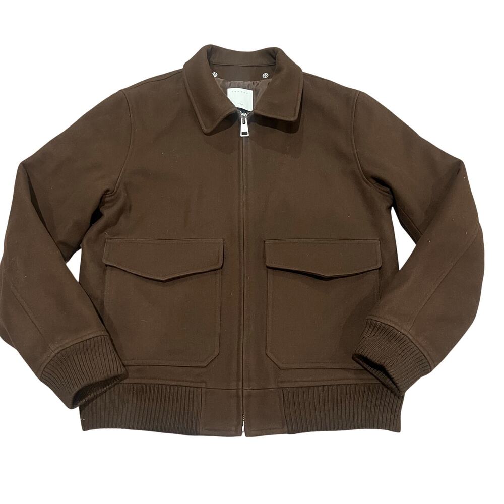 Sandro Paris Dark Brown Aviator Wool Jacket Medium